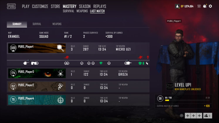 PUBG Letztes Spiel Bildschirm