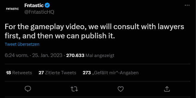 Fntastic - Twitter Gameplay Statement