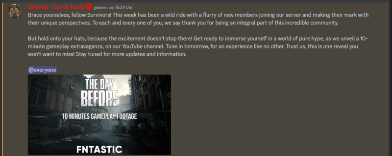 The Day Before - Gameplay-Ankündigung auf Discord